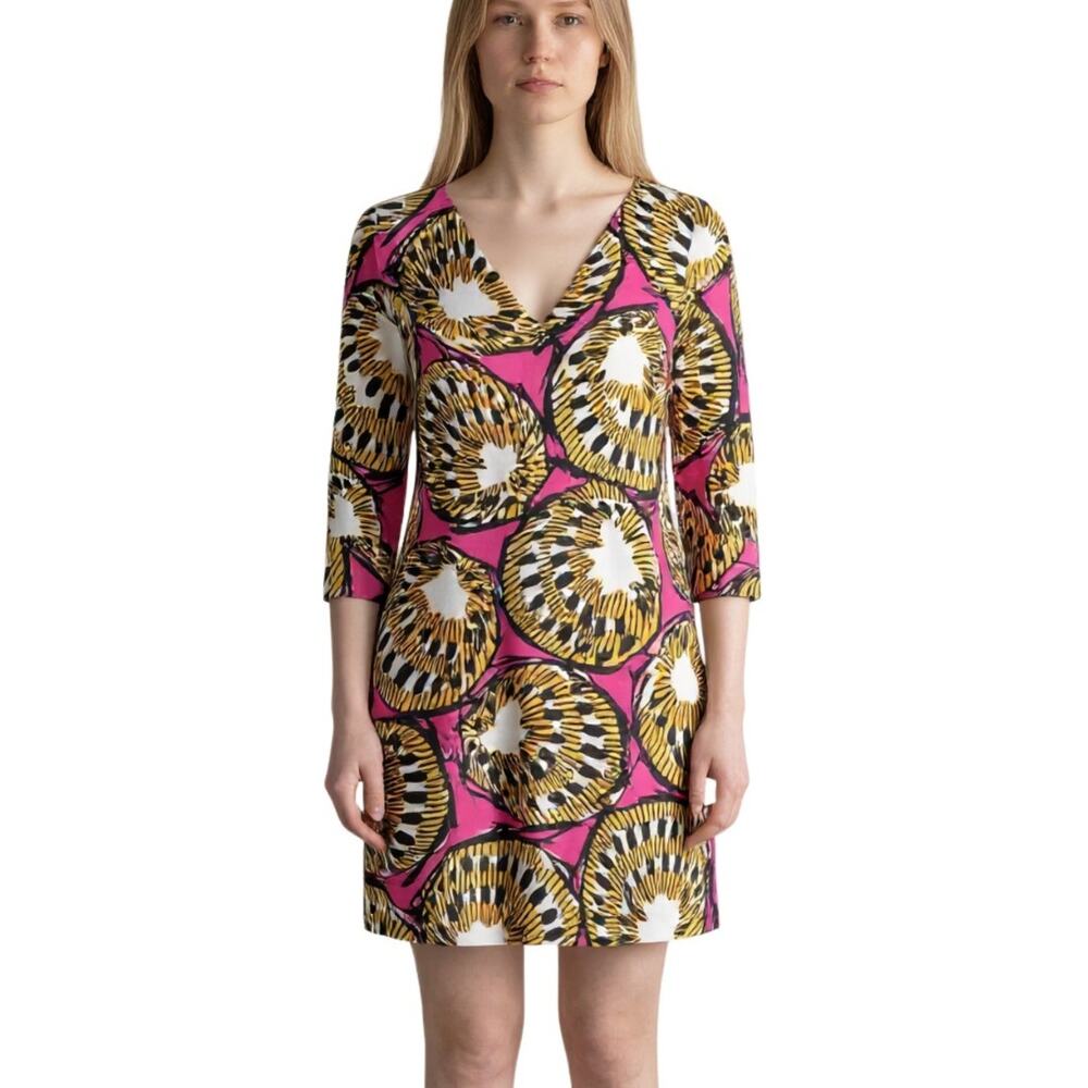 J Crew Tropical Print Shift Dress Pink Gold Cotton V Neck Resort Cruise XS 00 - Picture 11 of 11